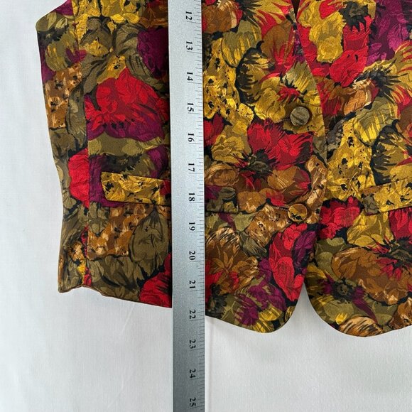 LadySansabelt Jaymar Ruby Vtg Floral Vest Women 6 Lined Adjustable Tie Brown Red - Picture 9 of 11